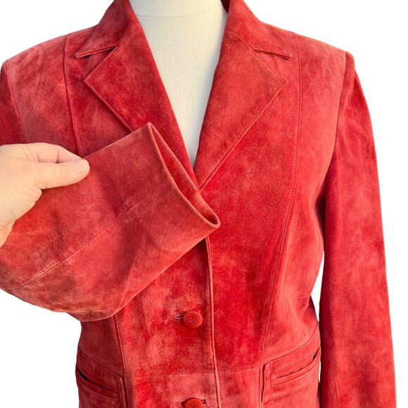 Liz Claiborne Womens Red Suede Leather Blazer Classic Tailored Jacket Size M - Picture 7 of 12